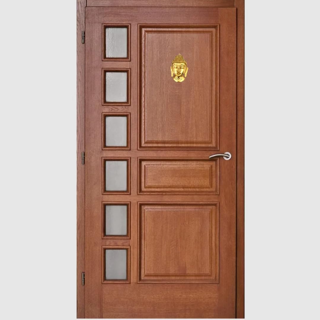 athizay Buddha Face Brass Hanging Sculpture Door or Wall Hanging Brass Metal Idol 13 x 8 cm for Home Decoration (Gold)