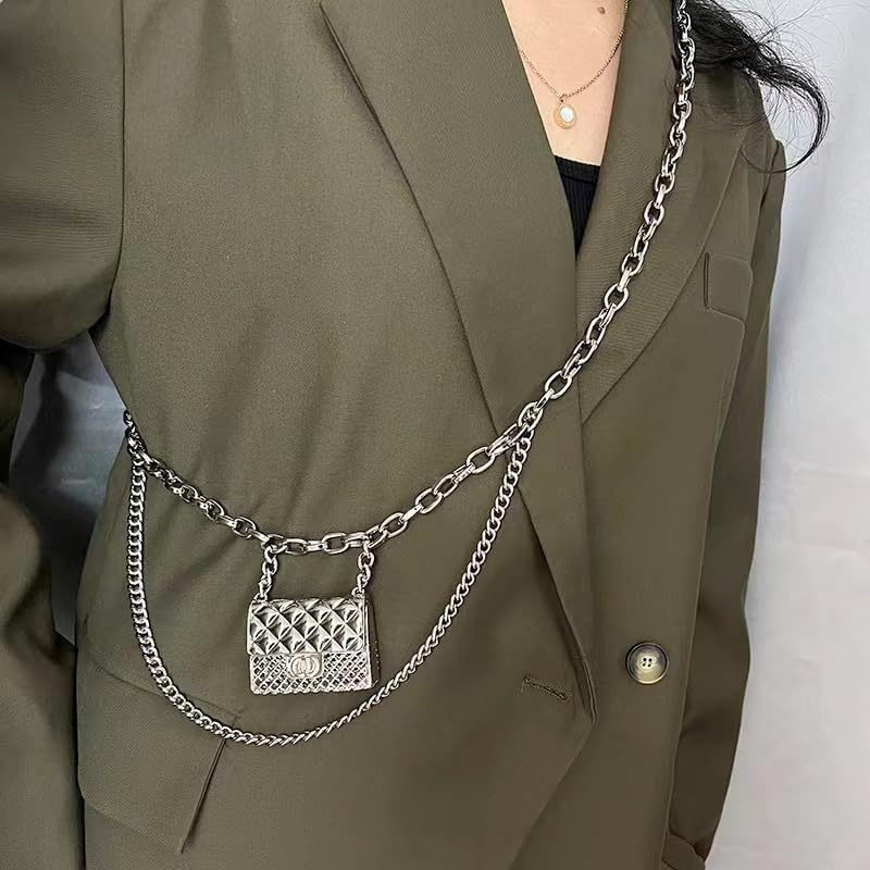 Fashionable Small Metal Waist Bag for Women - Trendy Y2k Mini Belt Bag, Versatile Crossbody & Fanny Pack,Luxury Gold/Silver Accessories (Silver)