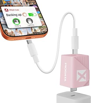 iXflash Cube 256GB USB Flash Drive for iPhone/iPad/Android, Auto Photo Backup While Fast Charging, Apple MFi USB C 3.2 Data Cube Photo Stick Backup Drive, External Hard Drive w/Free APP Pink