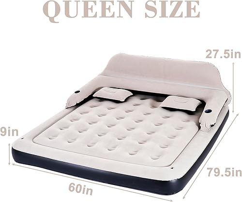 Miniatura 6 de Outraveler Colchón de aire tamaño queen cama inflable con respaldo y almohadas, sofá cama inflable