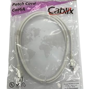 كابل توصيل إيثرنت Cat6a بطول 5 أقدام مع غطاء، سلك شبكة Lan عالي السرعة Rj45، أبيض