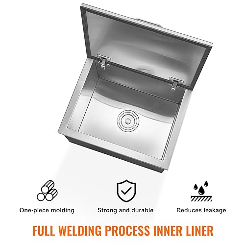 Miniatura 4 de VEVOR Arcón congelador de inserción, enfriador de hielo de acero inoxidable de 20" L x 16" W x 13" H, recipiente de hielo comercial con tapa de