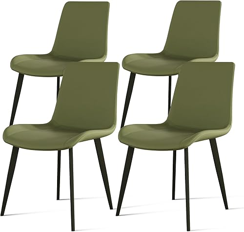 Miniatura 20 de Juego de 4 sillas de comedor, modernas sillas de comedor tapizadas de piel sintética con patas de metal resistentes y respaldo cómodo, sillas