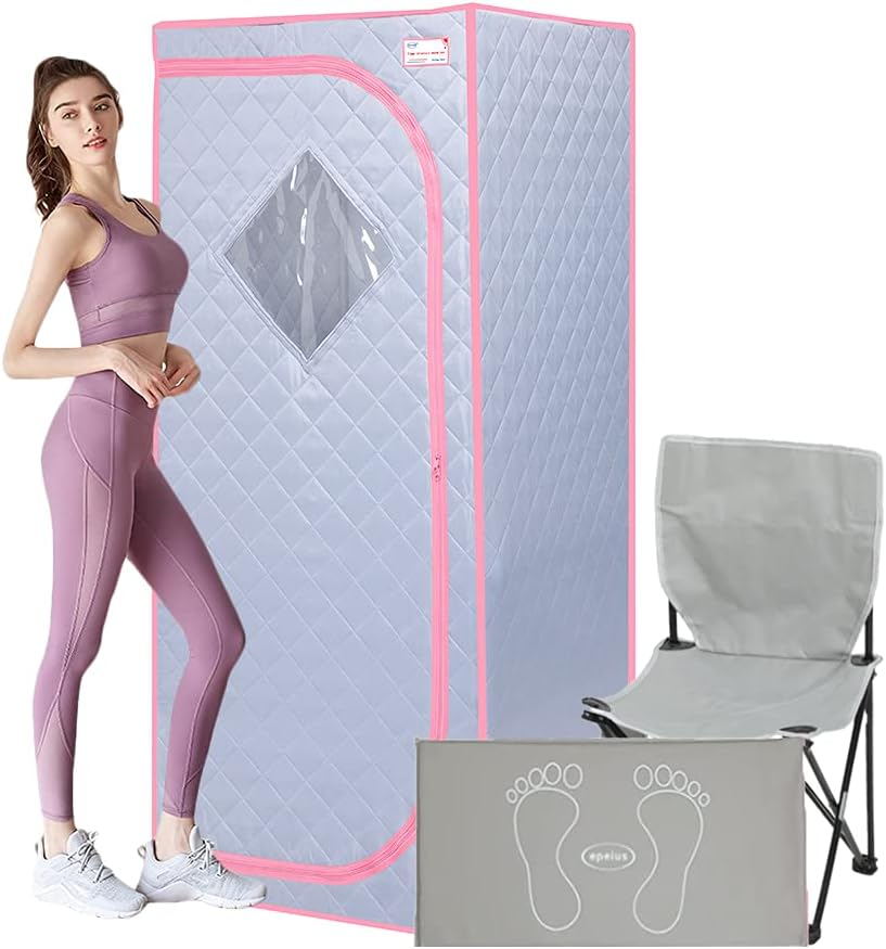 USCA Portable Far Infrared Home Spa Full Size One Person Sauna Tent with Heating Foot Pad and Folding Chair(Sliver)