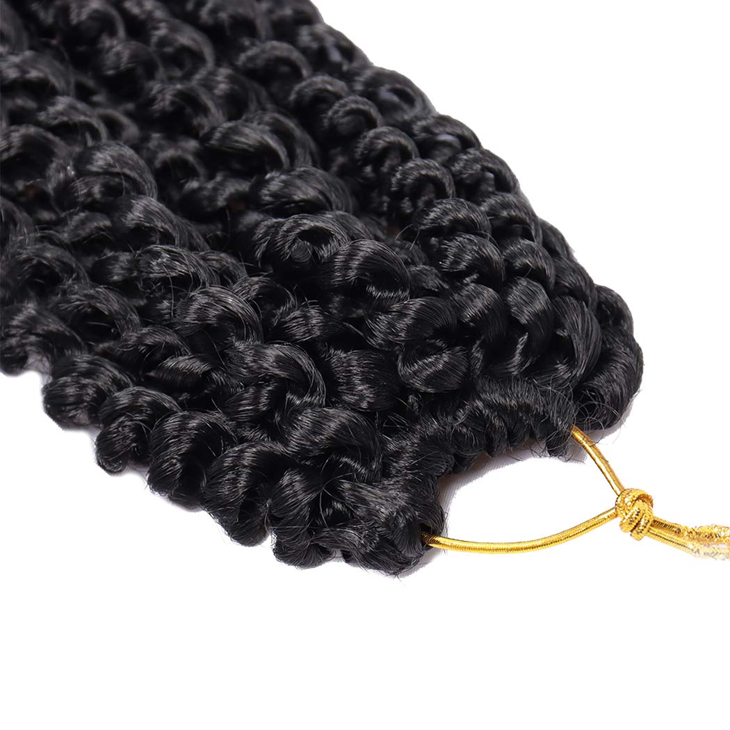 Dorsanee Black Passion Twist Hair 16 Inch 7 Packs Water Wave Crochet Hair Long Bohemian Curly Braiding Hair for Butterfly Locs, Faux Locs, Boho Style Spring Twist Crochet Braids (1#)