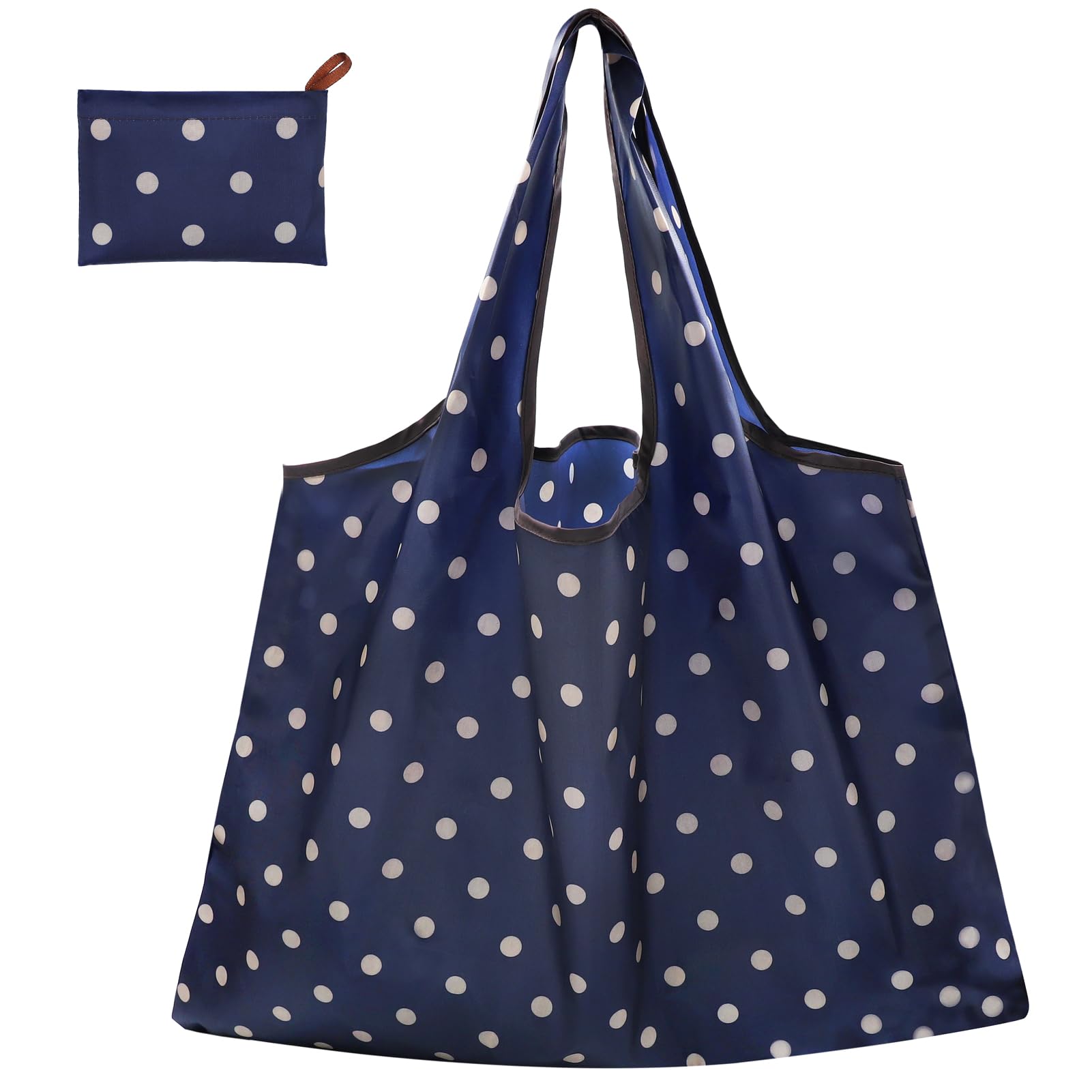 CHEESANHERR Foldable Reusable Shopping Bags, Large Folding Shopper Bag, Lightweight Tote Bag Grocery Bag, Washable Handbag Portable Pouch for Daily Use Shopping Travel, 53 X 66 cm (Blue Dots) — image 1