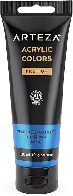 ARTEZA Metallic Acrylic Paint, Pearl Ocean Blue A739, 120 ml Tube, Rich Pigment, Non-Fading, Non-Toxic Paint for Artists & Hobby Painters, Art Supplies for Canvas Painting