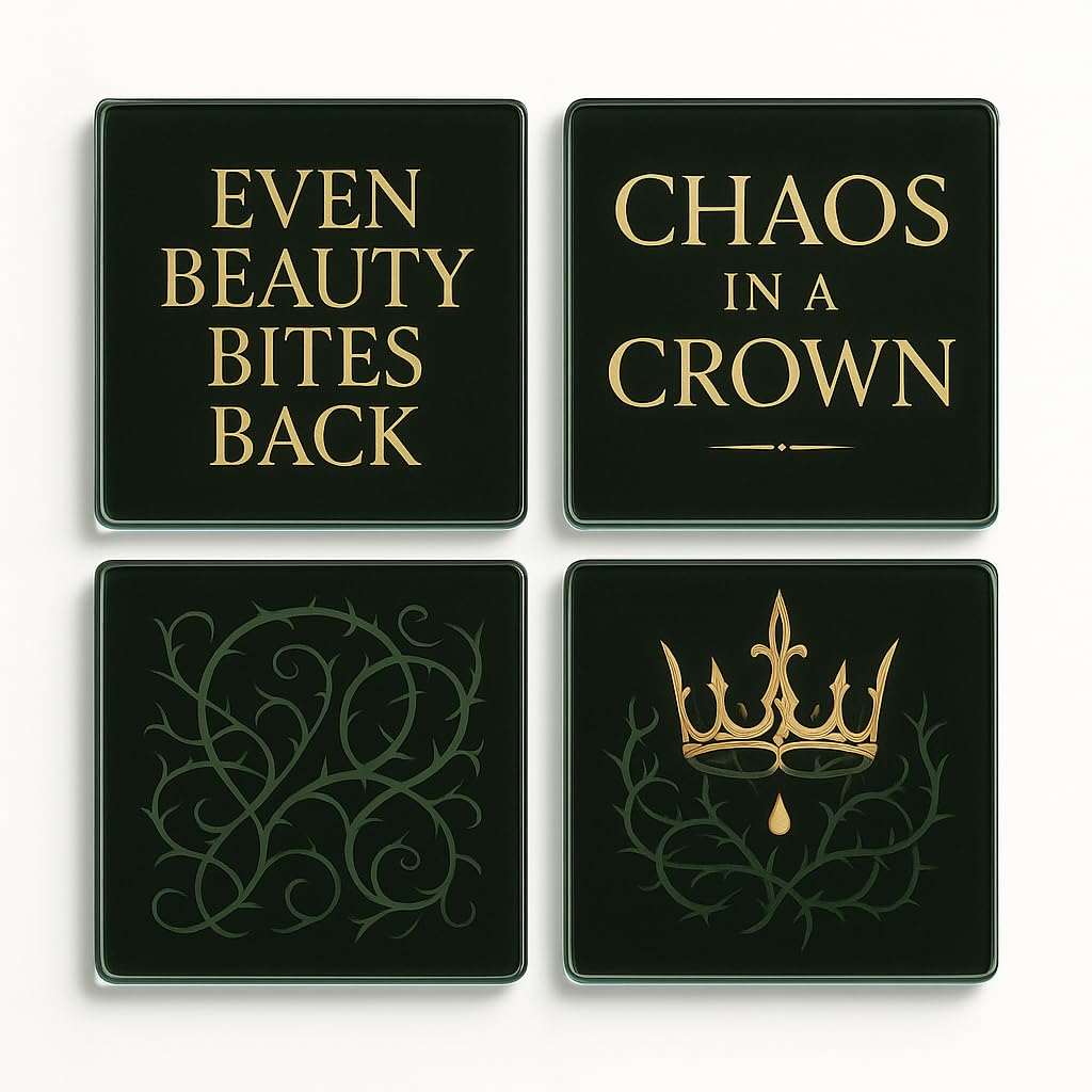 The Plum Penguin The Wicked Court Acrylic Coaster Gift Set Of 4 With Gothic Fae Realm Design - Mystical Book Lover Decor For Enchanted Home Spaces