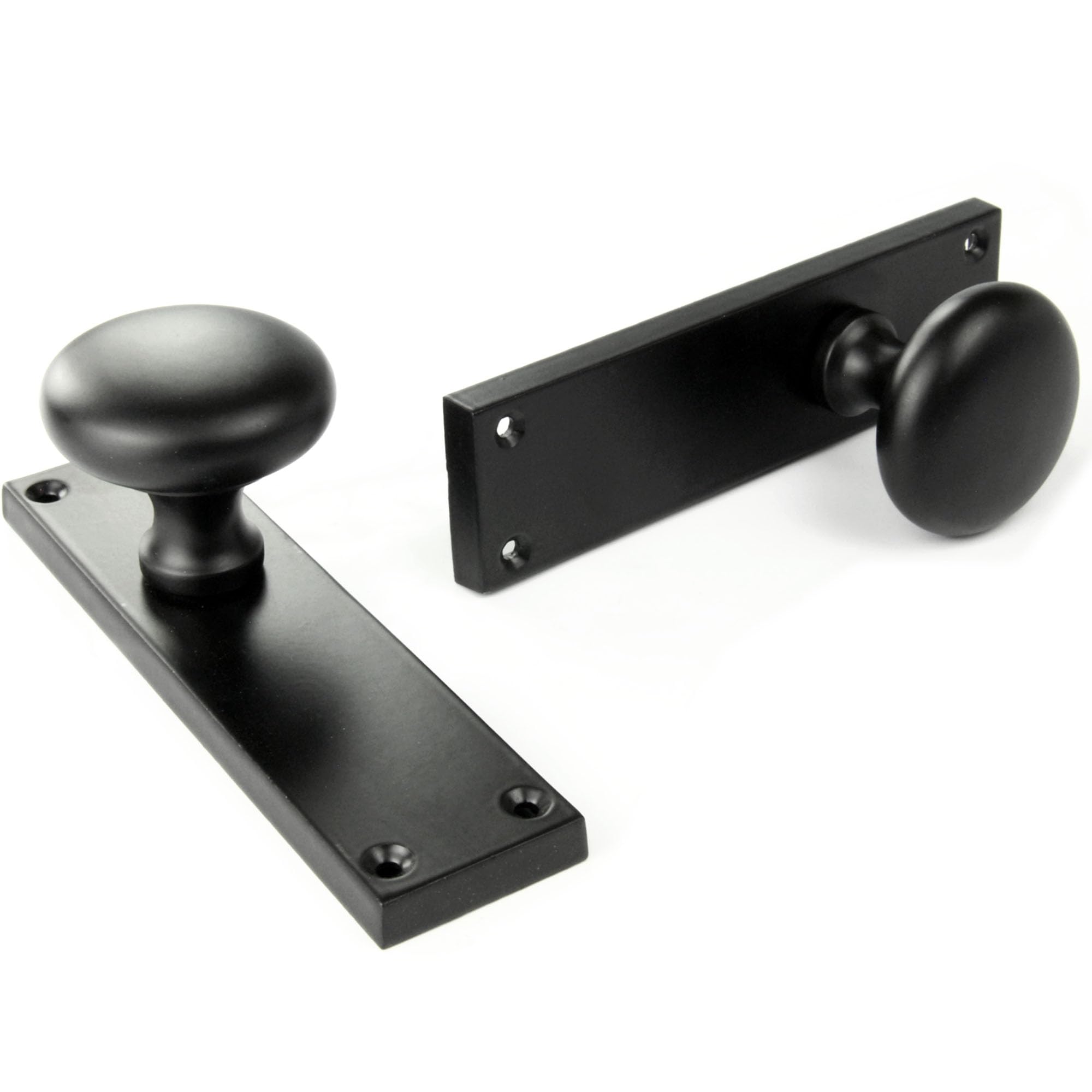 Underground Parts Black Jones & Grey New York Style Round Door Knobs Handles On A Long Backplate Satin