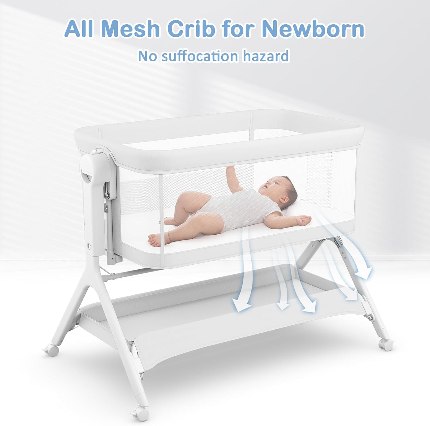 INFANS 5 in 1 Baby Bassinet, Upgraded Rocking Bedside Sleeper with Wheels, Storage Basket, Travel Bag, Mosquito Net, Height Adjustable, Portable All Mesh Crib for Newborn/Infant (Light Grey)