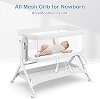 Vista 11 de INFANS Cuna de bebé 5 en 1, cama mecedora mejorada con ruedas, cesta de almacenamiento, bolsa de viaje, mosquitera, altura ajustable, cuna portátil