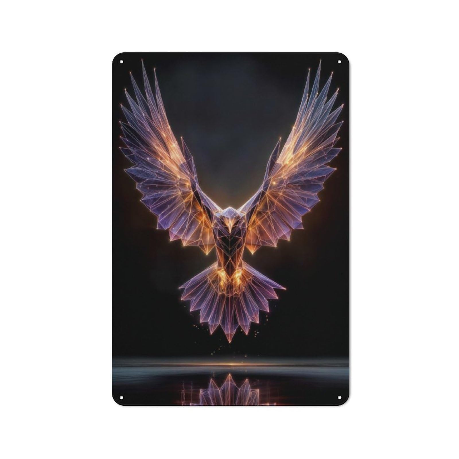 Junmoney Geometric Eagle With Glowing Lines Printed Metal Sign 30X20cm For Guest Room Or Hallway, Suited To Home Decor Collectors
