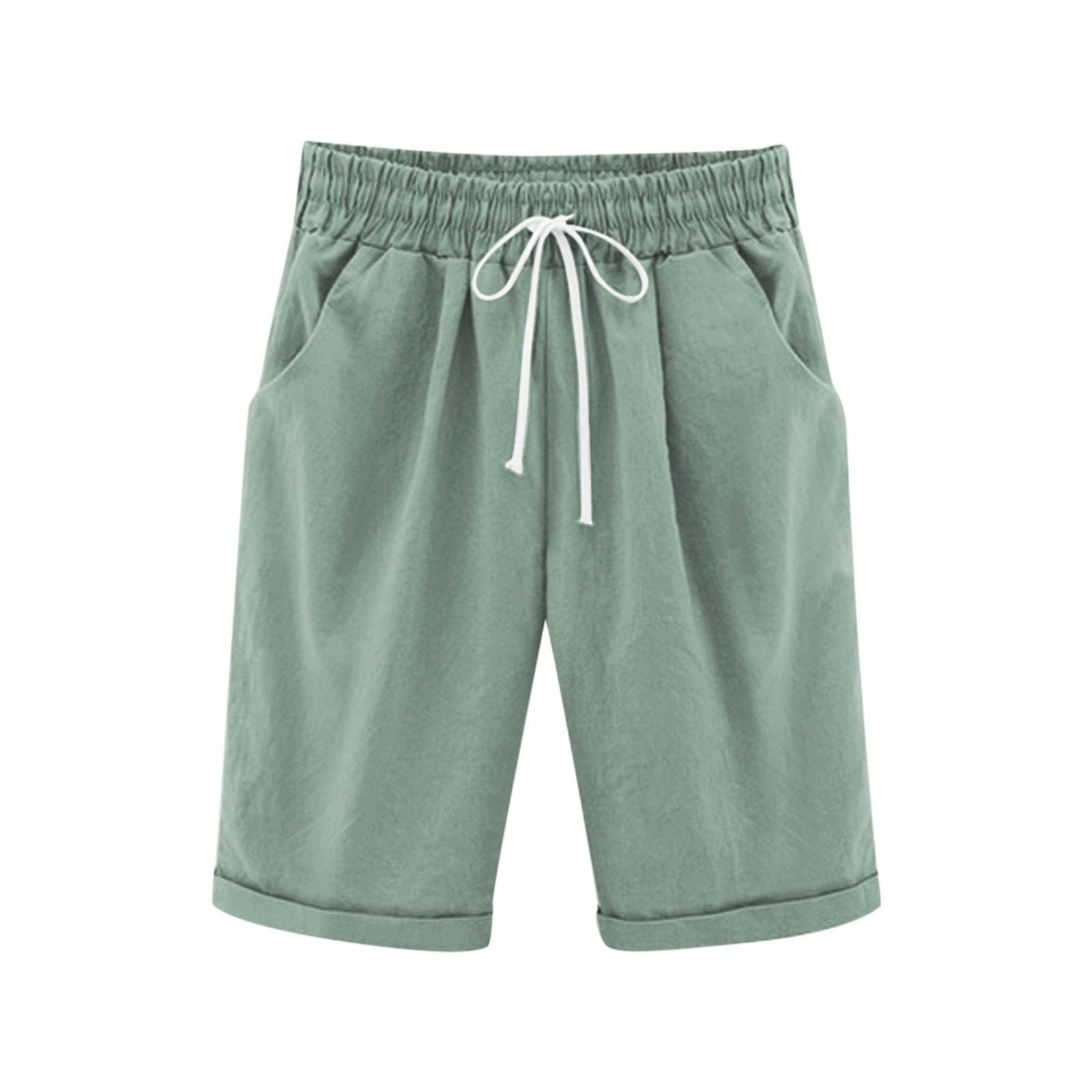 Pantalones cortos casuales para niña hasta la rodilla, cintura alta, verano, cordón, verde oliva