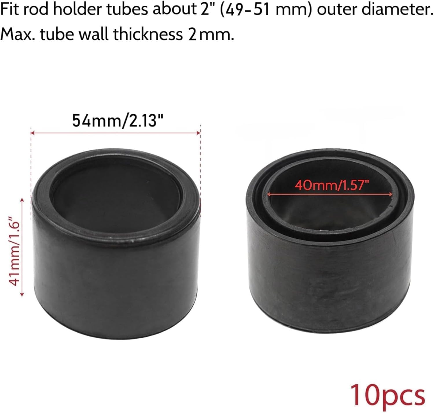 50Pcs Rod Holder Insert Sleeves, Rubber Cap, Fit 2" (49-51mm) Tube with 2mm Wall Thick, Fishing Rod Tree Holder Caps, Pole Carrier Protectors Tackle for Rest Rack Boat