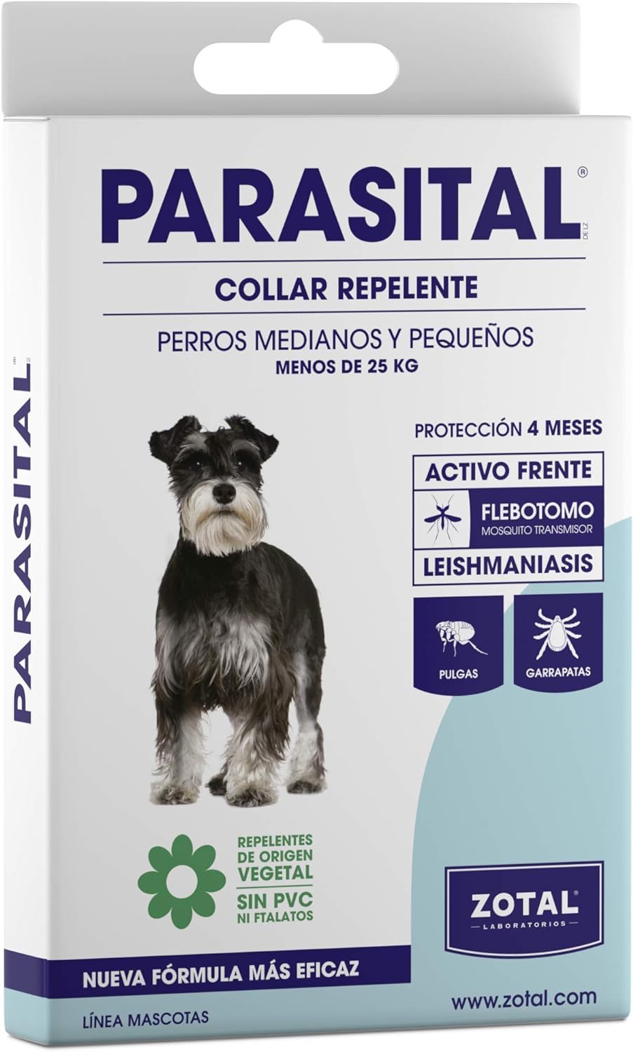 Collar Antiparasitario para Perros Pequeños y Medianos de Parasital - Zotal, Repelente ante Mosquitos, Pulgas y Garrapatas. Activo Frente la Leishmaniasis