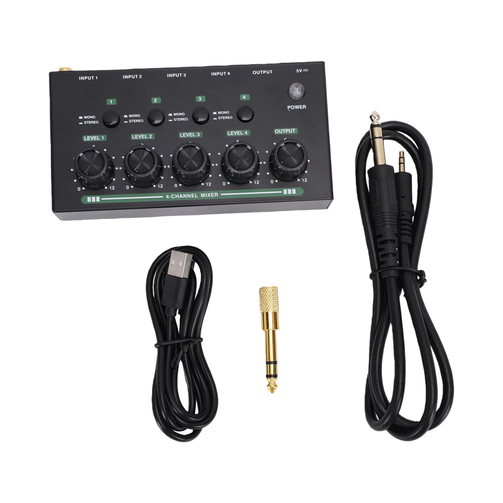 Bediffer Mixer a Basso Rumore a 4 per Registrazione in Studio Domestico, Mixer Stereo per Streaming Live, Alimentato a Batteria per Spettacoli All'aperto (Nero)