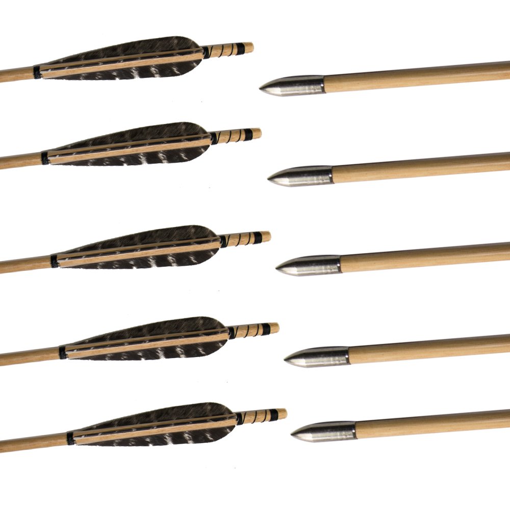 Huntingdoor 6X32 Handmade Pura Tiro con L'Arco in Legno Freccia Fagiano Piuma del Tacchino Fletching Practice frecce Bersaglio con Silver Point per Ricurvo Tradizionale Arco o Longbow