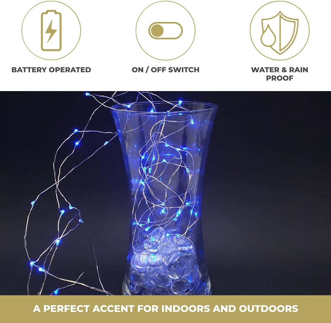 LumaBase Battery Operated LED Fairy String Lights, Blue - Set of 3