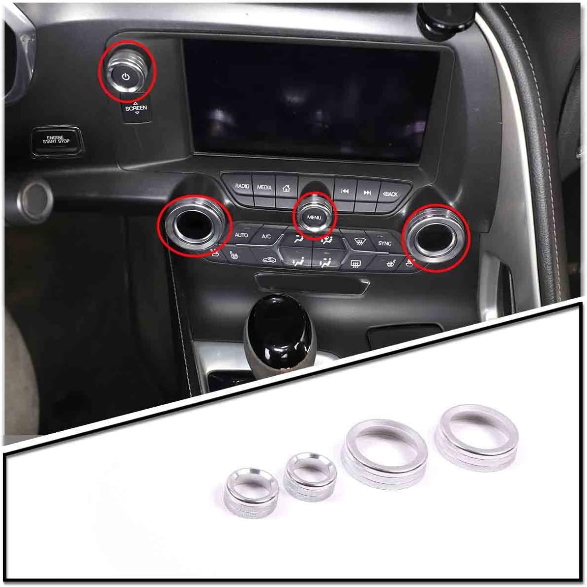 LLKUANG Central Console AC Volume Knob Button Switch Cover Trim Fit for Chevrolet Corvette C7 2014-2019 Aluminum Alloy Air Conditioner Knob Adjustment Cover-4pcs