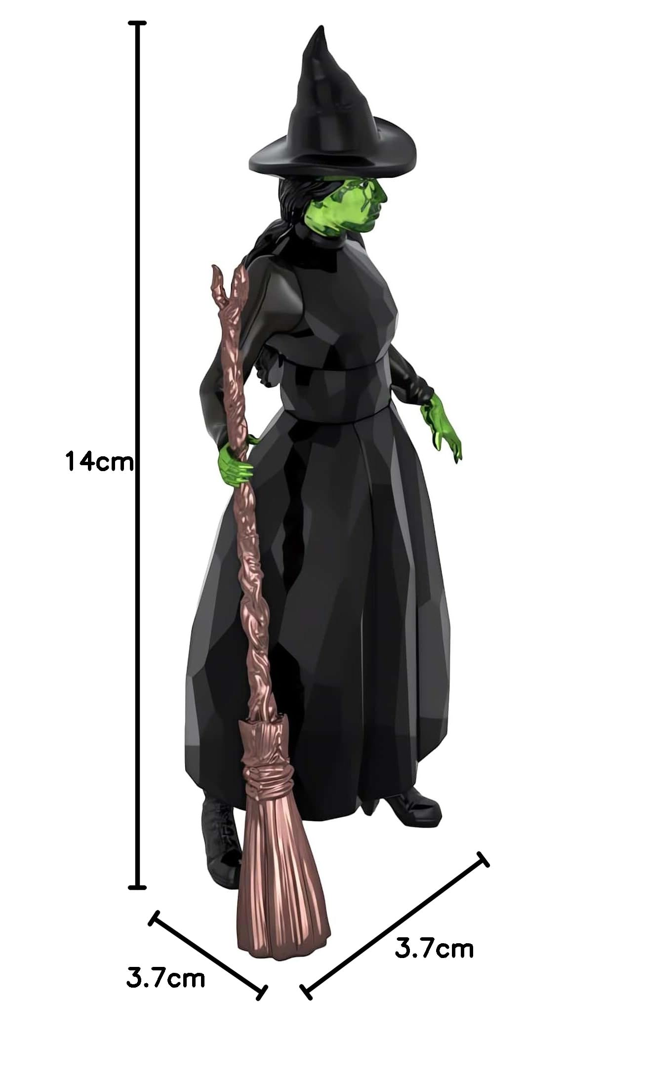 Swarovski Wicked Elphaba Thropp, Kristallfigur aus dem Film Wicked mit dem Charakteristischen Schwarzen Outfit, der Grünen Haut, ihrem Besen und 444 Facetten, Größe: 14 x 3.7 x 7.3 cm