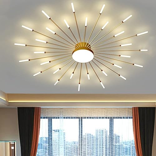 Miniatura 1 de Lámpara de techo LED de 51 pulgadas, 30 luces de techo modernas, lámpara de techo empotrada, iluminación de interior dorada para sala de estar,