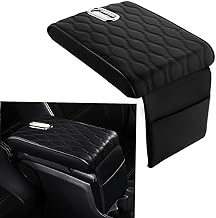 Car Armrest Storage Box with Cup Holder and Tissue Slot, PU Leather Armrest Cover with Dual Side Pockets for Front Seat Console