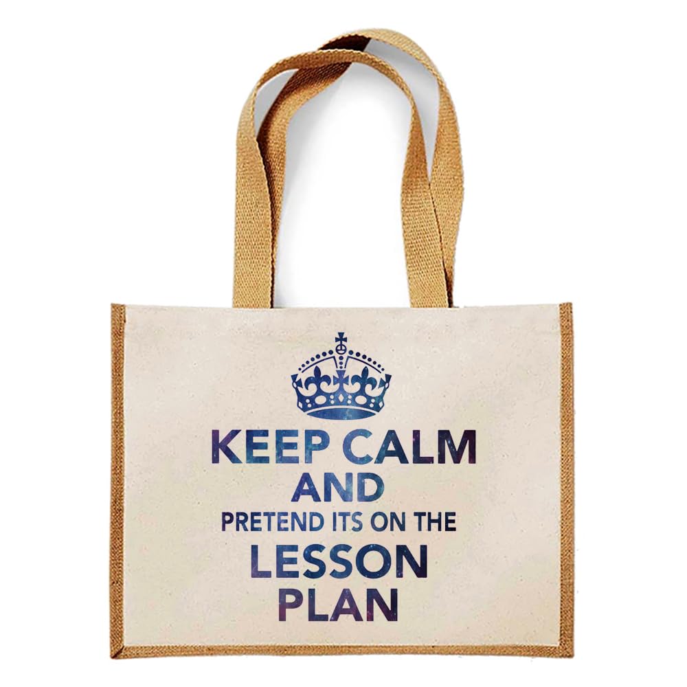 Giftme Keep Calm and Pretend It's On The Lesson Plan, Jute Bag, Shopping Bag (Natural)