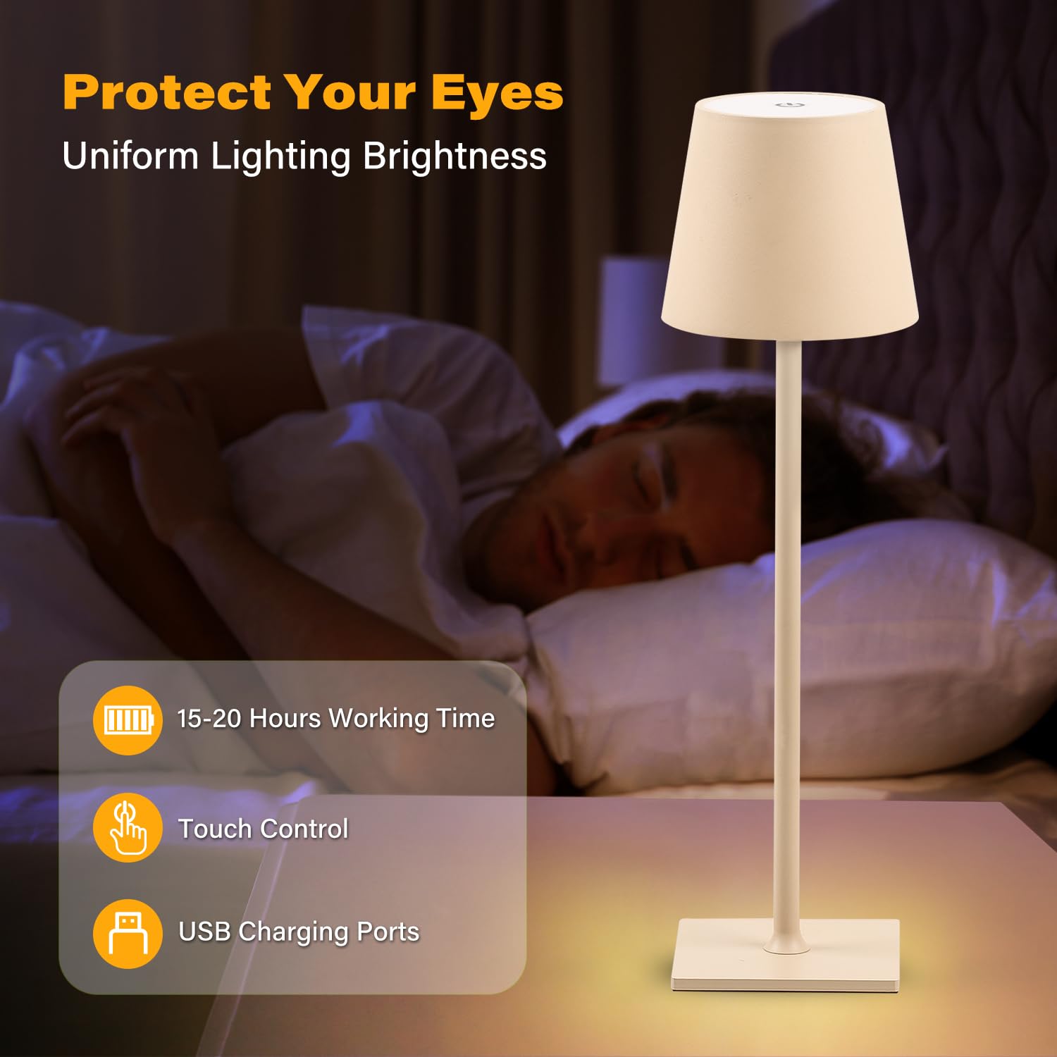 CHLORANTHUS Lot de 2 lampes de table LED sans fil, 3 couleurs à intensité variable en continu, batterie rechargeable de 5000 mAh, lampe de bureau pour chambre à coucher, dîner de couple, bureau, café