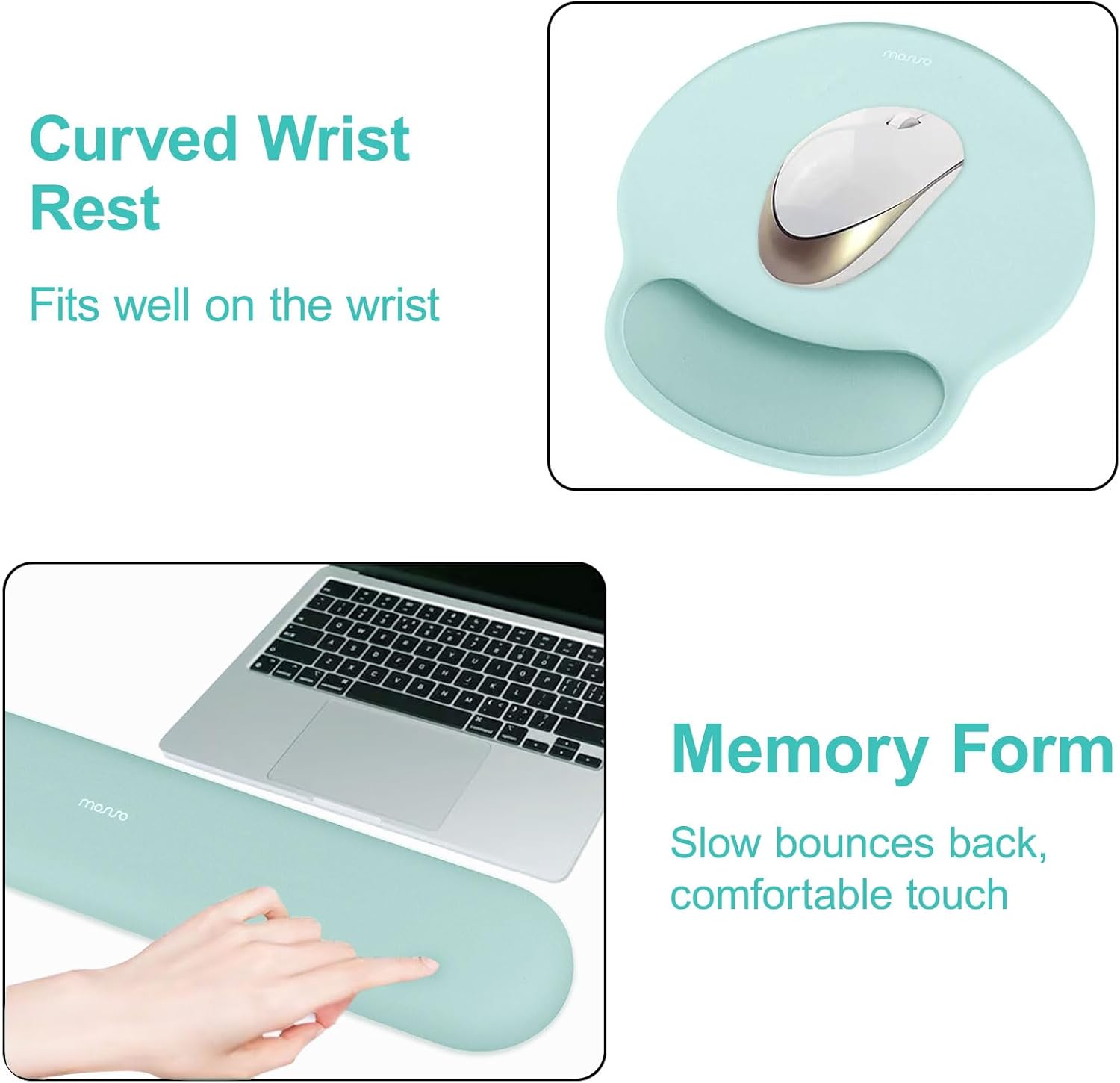 MOSISO Wrist Rest Support for Mouse Pad&Keyboard Set, Circle Curved Ergonomic Mousepad&Coaster Non-Slip Base Home/Office Pain Relief&Easy Typing Pad with Soft Cloth&Silicone Lining, Aquamarine - Image 4
