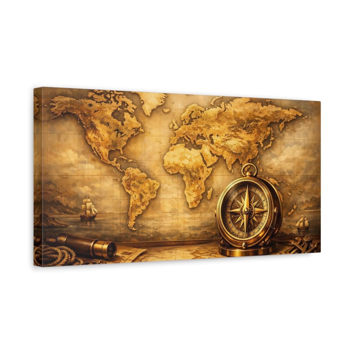 Impression sur toile carte du monde vintage marron dore - 8