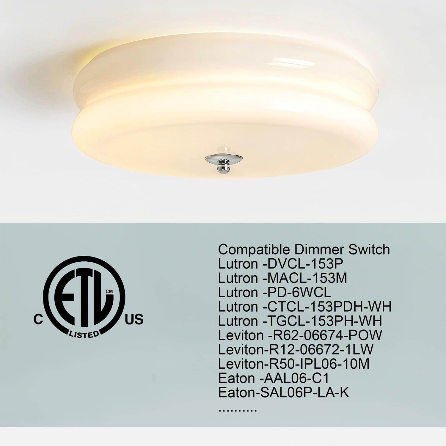 FCTWAKS 12 Inch Mid Century Modern Milk Glass Flush Mount Ceiling Light, 3CCT Selectable, Dimmable, Large Vintage Ceiling Light Fixture for Bedroom, Hallway, Entryway, 30W Led, ETL Listed, White