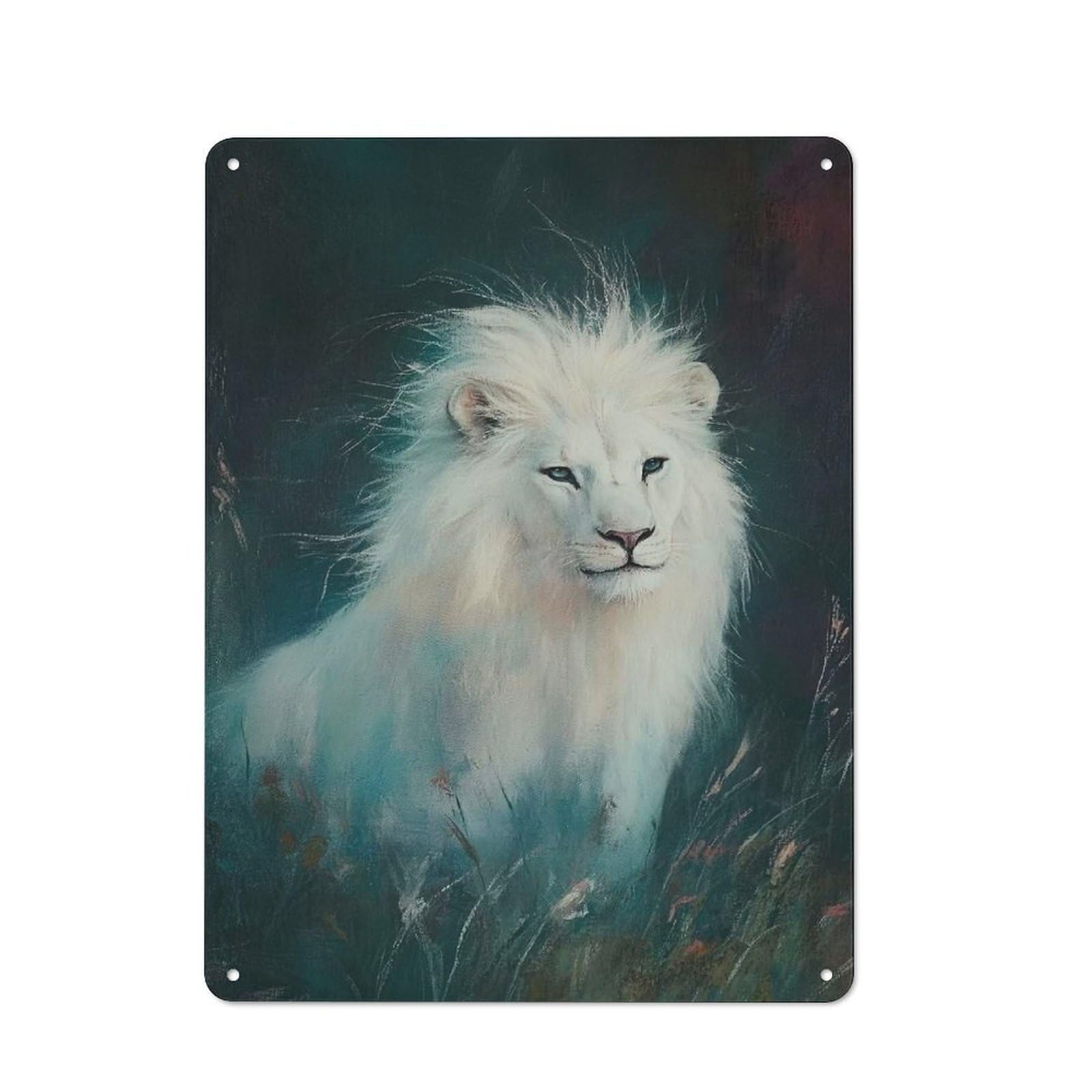 White Lion Portrait Decorative Metal Wall Decor 40x30cm, Vintage Metal Sign for Hallway, Home Bar, Garage Or Study