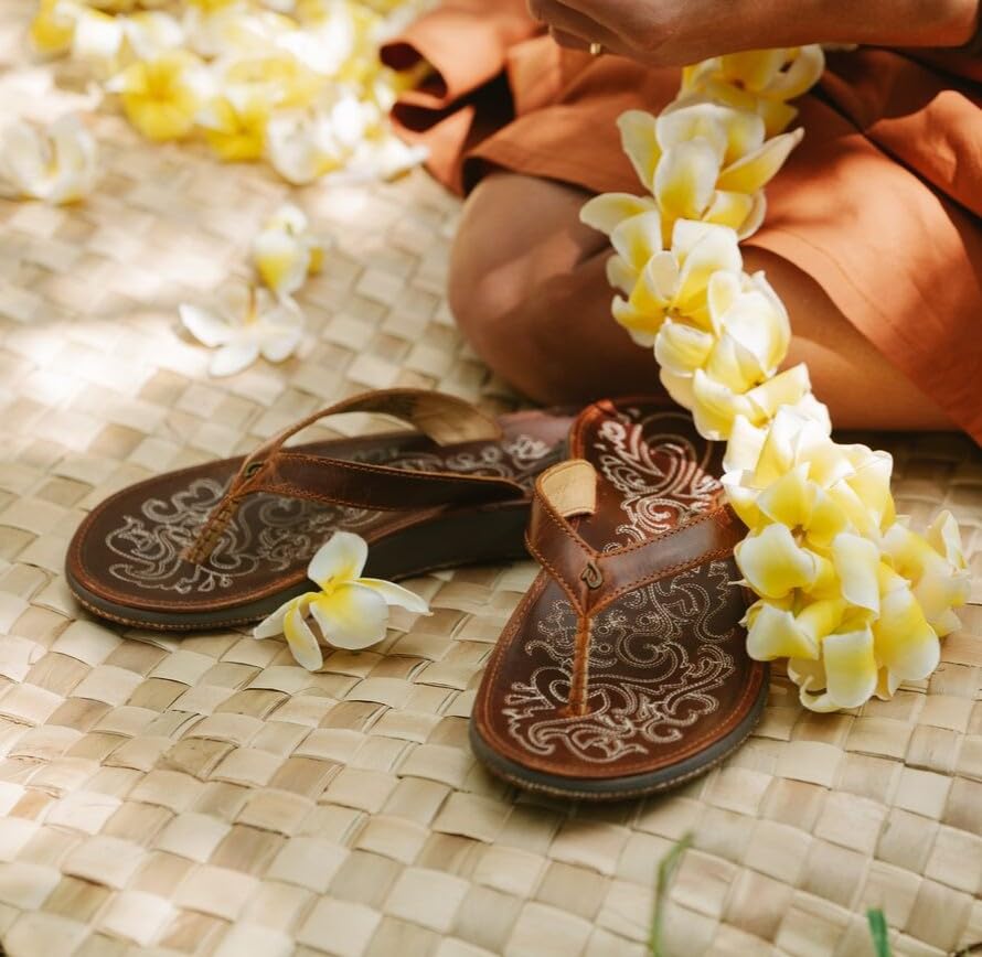OluKai Paniolo Women's Premium Leather Sandals, Versatile & Unique Flip-Flop Slides, All-Day Comfort & Style, Natural/Natural, 9 - image 3