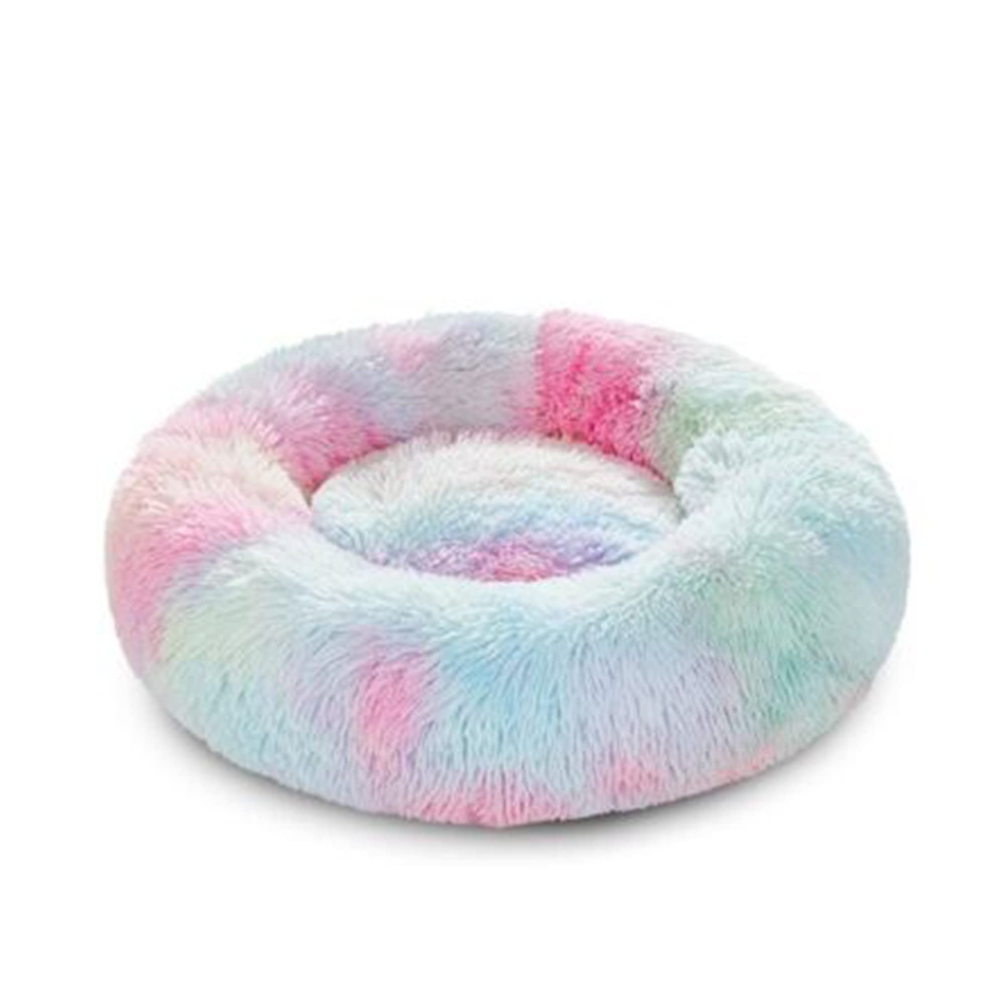 Dog Bed Cat Bed Cushion Faux Fur Dog Beds | Comfortable Donut Cuddler Round Dog Bed | Soft Faux Fur Cat Couch For Indoor Pet | Dog Bed Mats Cushion for Joint-Relief and Improved Sleep (Rainbow 90cm)