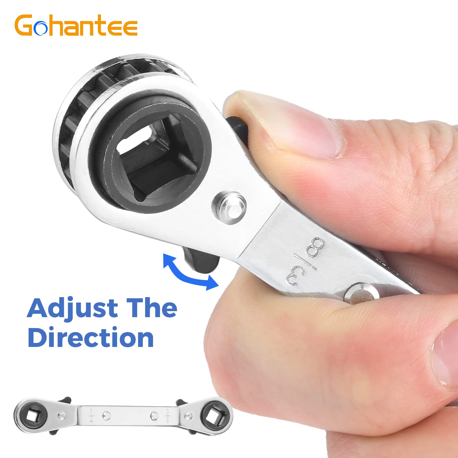 gohantee HVAC Service Wrench Tools Air Conditioner Valve Ratchet Wrench 3/16” to 3/8” 5/16'' x 1/4'' with 2 Hexagon Bit Adapter Kit for Air Refrigeration Tools and Equipment Repair Tools Clearance - Image 3
