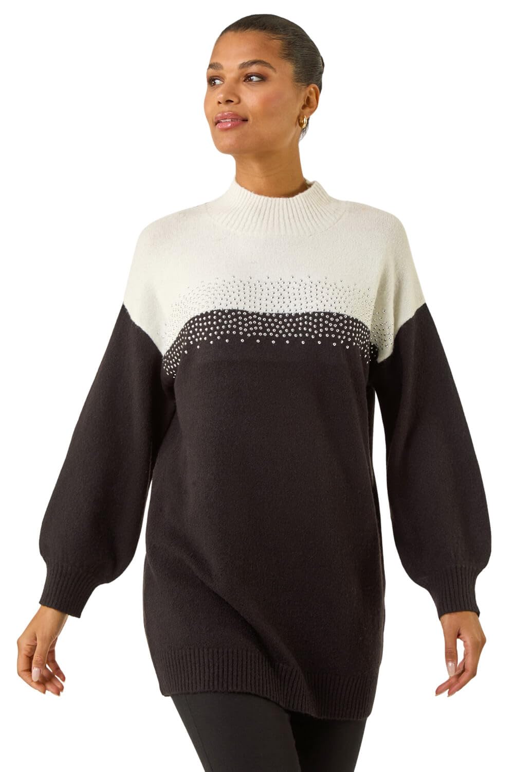 Roman Women's Black Colour Block Sparkly Longline Jumper In | Size: 10