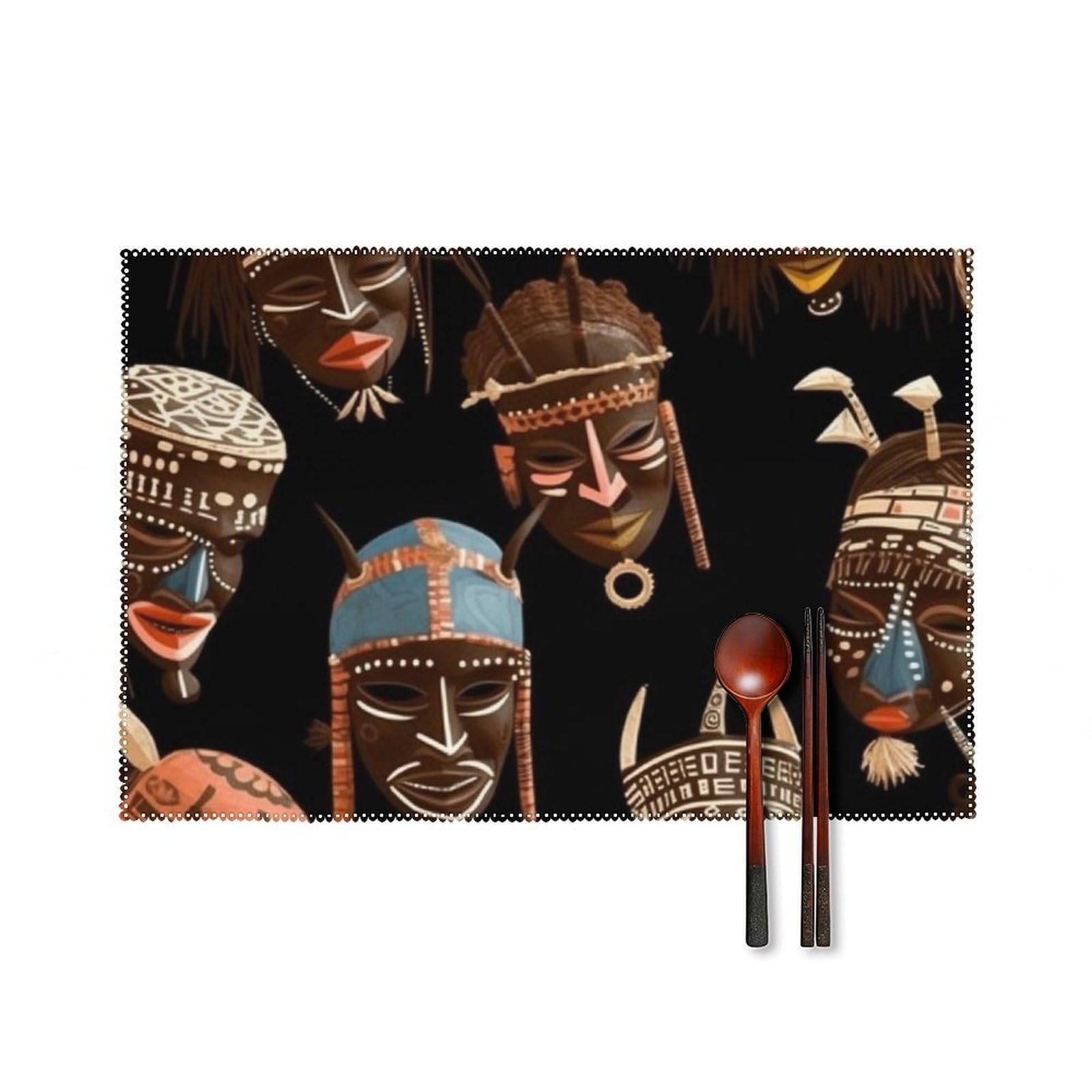 African Ritual Ethnic Tribal Placemats Set of 6 Wipeable Table Mats for Kitchen Dining Table Heat Resistant Waterproof Modern Indoor/Outdoor Non-Slip Easy Clean Place Mats