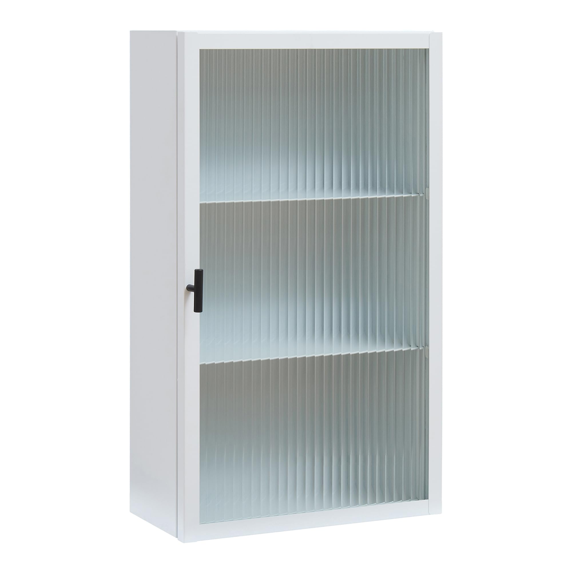 [en.casa] Hängeschrank Zundert Badezimmerschrank 60 x 35 x 15 cm mit geriffelter Glastür Medizinschrank Wandschrank für Wohnzimmer Bad Küche Stahl Weiß
