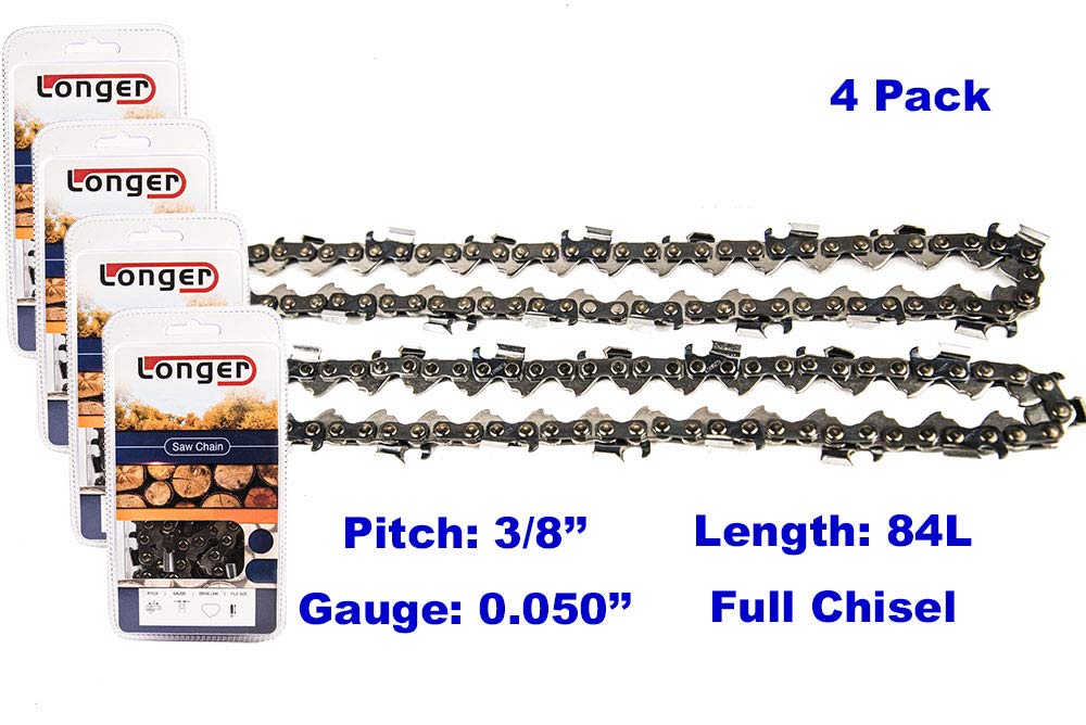 Jeremywell 24 Inch Full Chisel Chainsaw Chain Blade 84 Drive Links 3/8" Pitch 0.050'' Gauge Fits Stihl, Husqvarna, Johnsered (4 Pack)