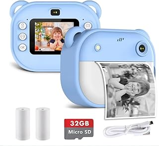 كاميرا فورية للأطفال طباعة على الورق بدون حبر بدقة 1080 بكسل اللون ازرق