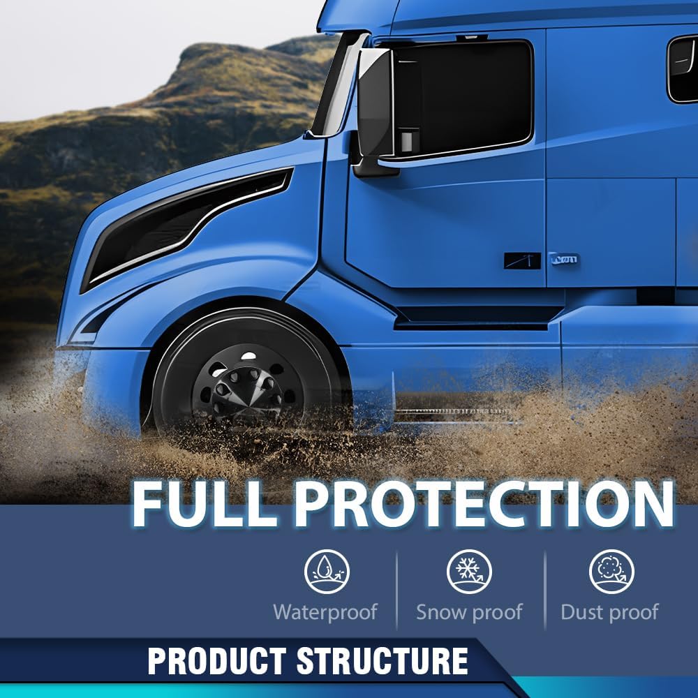 PIT66 Pair Front Wheel Covers, Compatible with Semi-Trucks 22.5" and 24.5" Wheels 33mm Spiked Hub Axle Semi Truck ABS Plastic Satin Black Hub Caps Lug Nut Covers