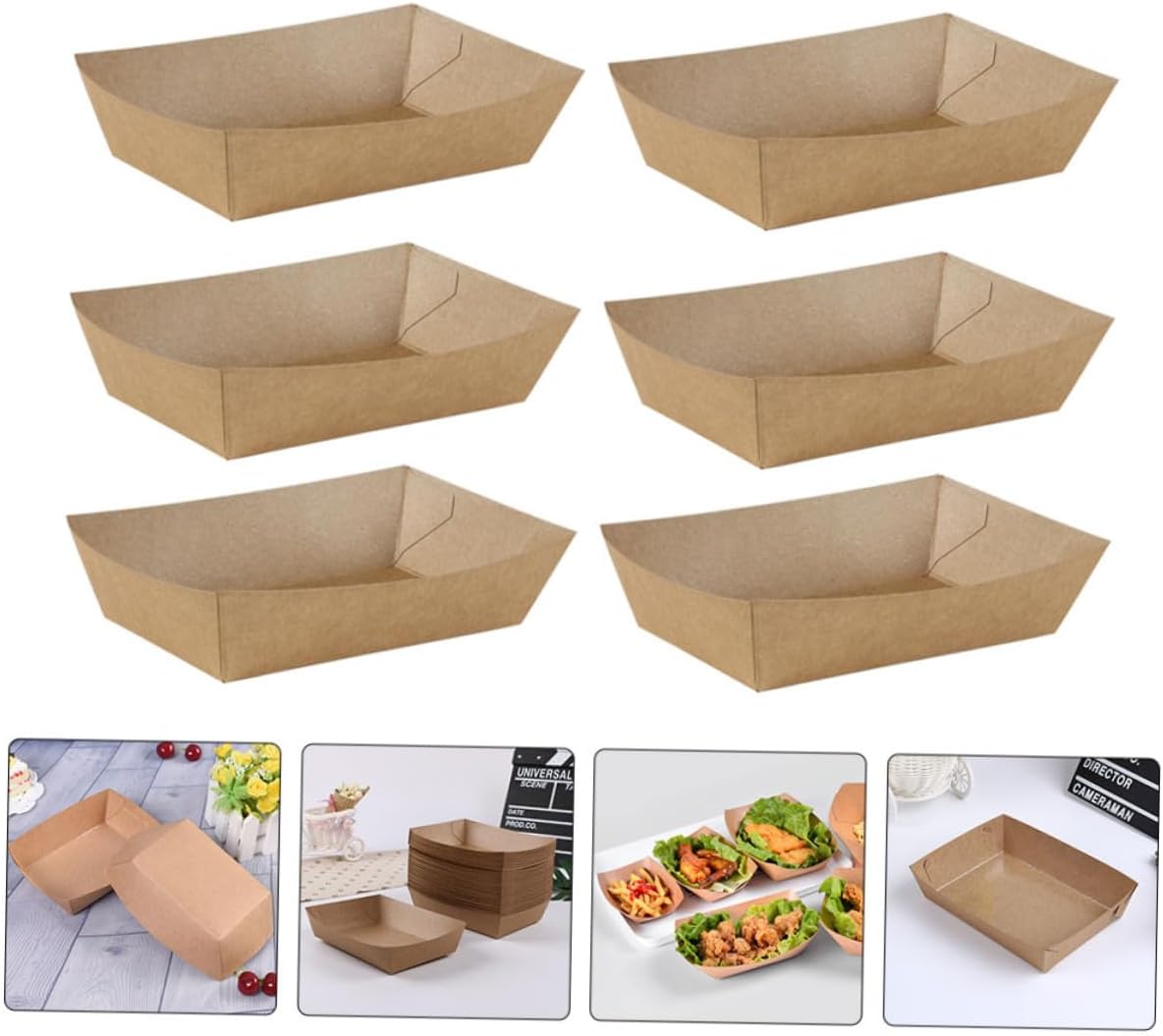 NUOBESTY 100pcs Oil-proof Paper Food Boxes for Fried Snacks French Fries Takeout Kraft Paper Containers Disposable Food Packaging Boxes for Restaurants and Catering