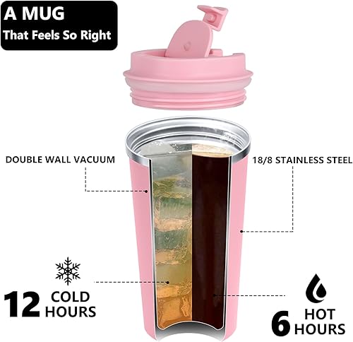 Miniatura 4 de Taza de café, vasos de café con popotes y cepillos para pajillas, taza de café de viaje con tapas a prueba de fugas para mantener el agua caliente y