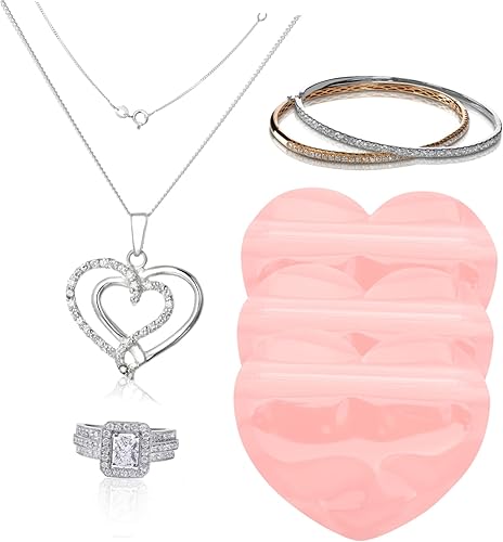 Miniatura 3 de Mobestech Bolsas de baratija en forma de corazón, 50 unidades, bolsas de plástico con forma de corazón pequeño, autoadhesivas, almacenamiento de