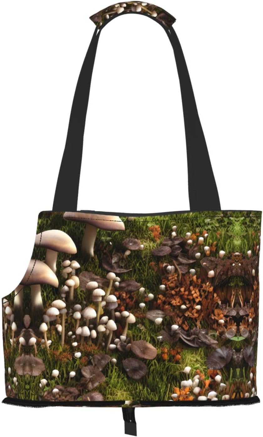 Wild Mushroom Print Portable Foldable Shoulder Bag for Travel,with Collar Hook and Handle Pad,Cute Stylish Design