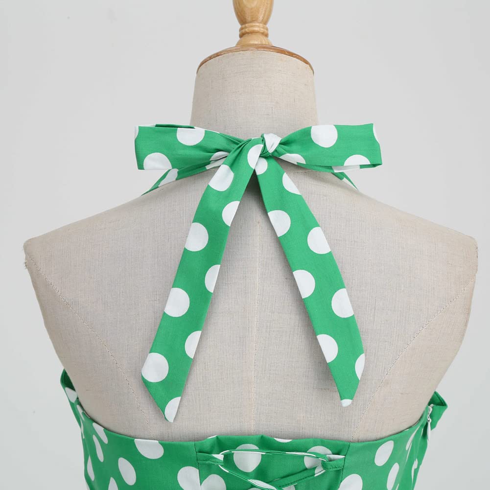 IMEKIS Femmes Années 1950 Vintage Une Ligne Licou Cou Robe à Pois sans Manches Cocktail Soirée Rétro Balançoire Robe Longueur Au Genou Fête de Mariage Robe de Bal