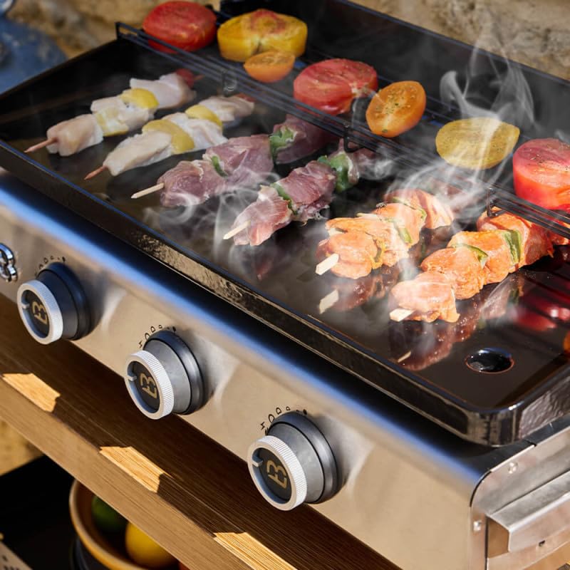 BRASERO BY FAVEX - Plancha gaz Silvia IIG Evo 3 feux – 7,95 kW – plaque fonte émaillée 5 mm – cuisson homogène Stable Flame – 67 x 34 cm – 8 à 10 convives – Clear Flow
