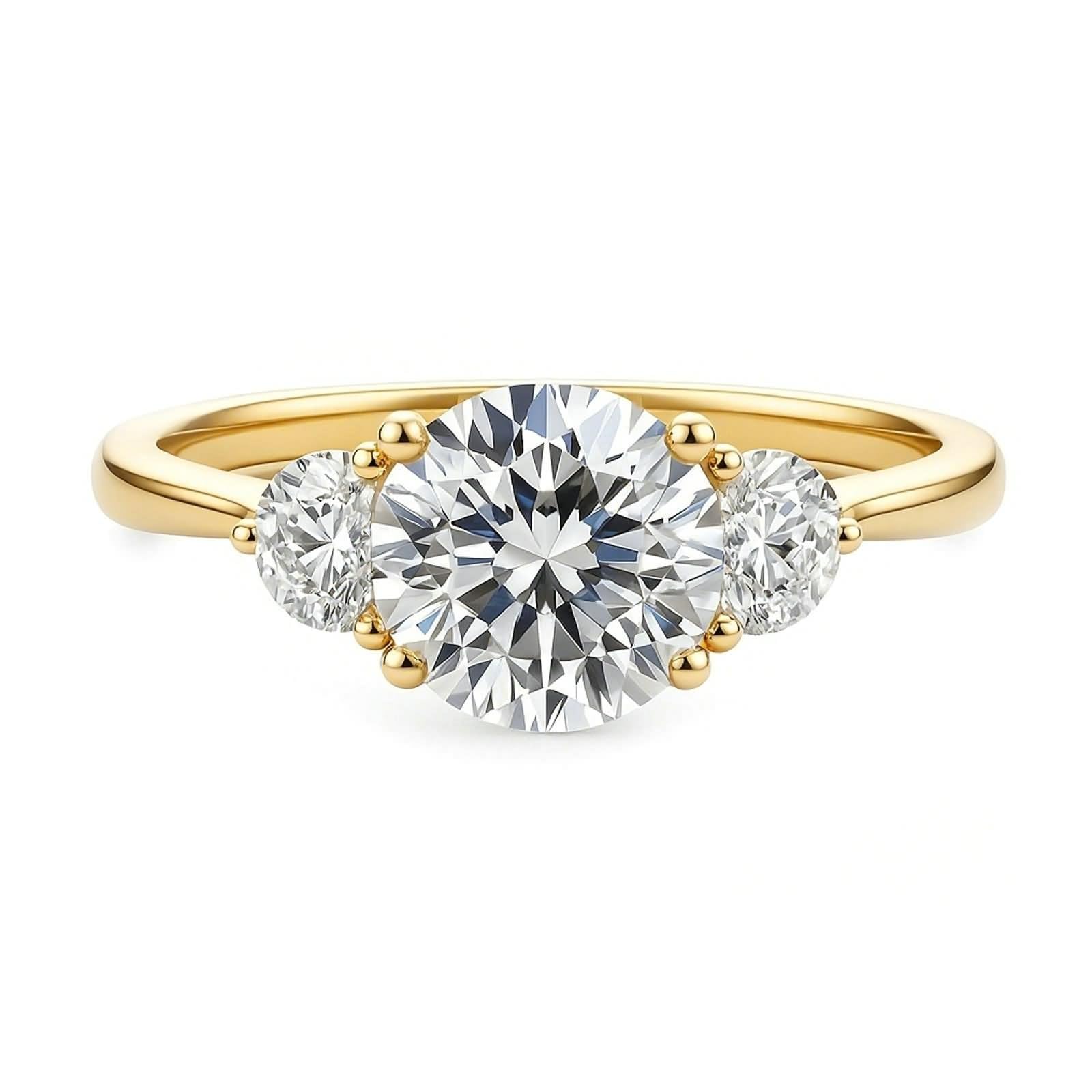 Anillo de compromiso para mujer, 3 piedras con moissanita, oro amarillo de 14 quilates, talla 54 (17,2)