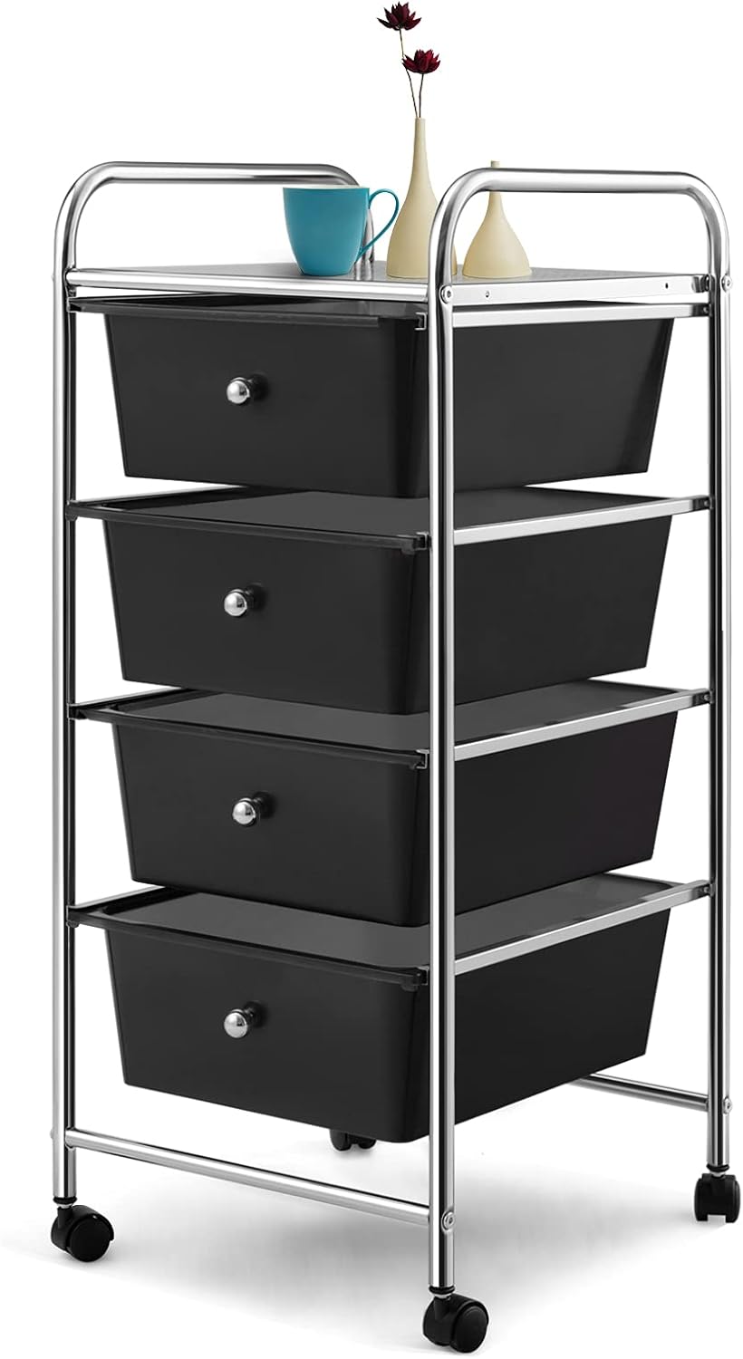 GOFLAME 4-Drawer Rolling Storage Cart, Multipurpose Movable Organizer Cart, Utility Cart for Home Office School