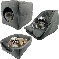 Cama Toca Iglu 3 em 1 Suede Cachorro Gato Frio Quente Pet P (Cinza)